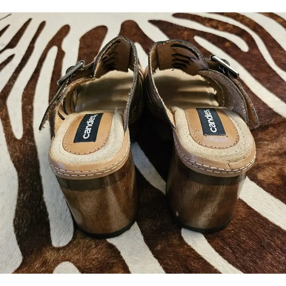 Vintage Candies Y2K 90s Platform Chunky Heel Wooden Suede Sandals Women’s 9